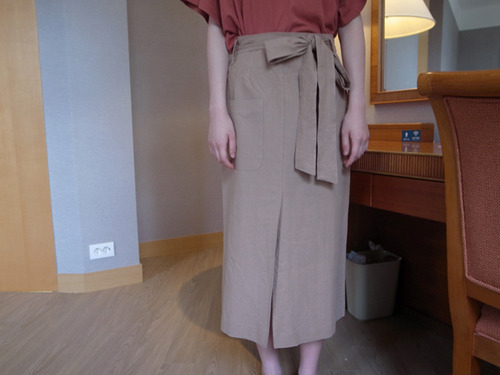 linen ribbon skirt : beige