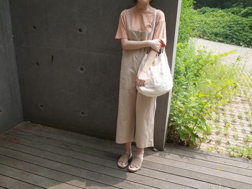 button overall pants : beige