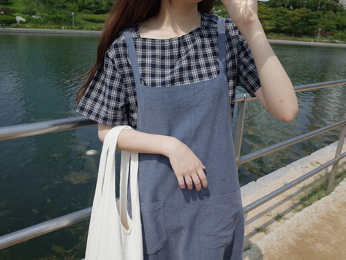 cool check blouse : navy