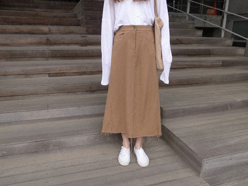 cotton long skirt : camel