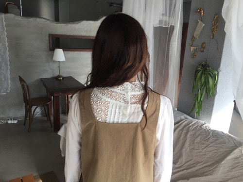 lace pure blouse : white