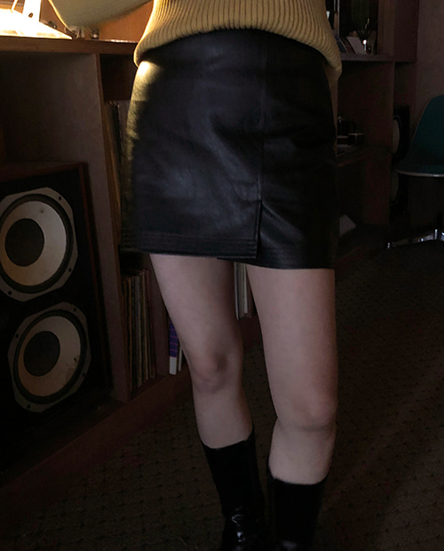 leather slit mini skirt/ 2color