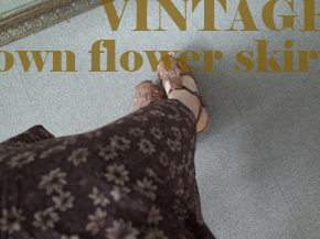 [vintage] brown flower skirt 
