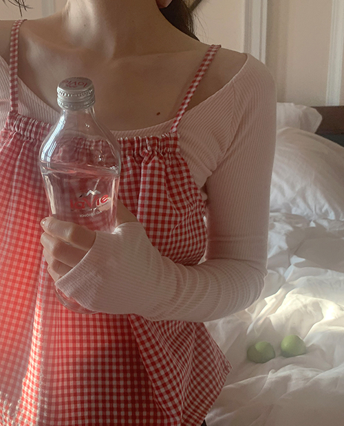 [MADE] 2way check bustier : red