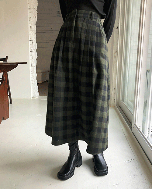 mellow check wool skirt / 3color