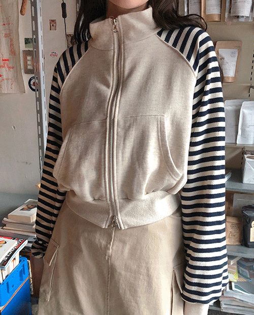 stripe two-way zip up / 2color