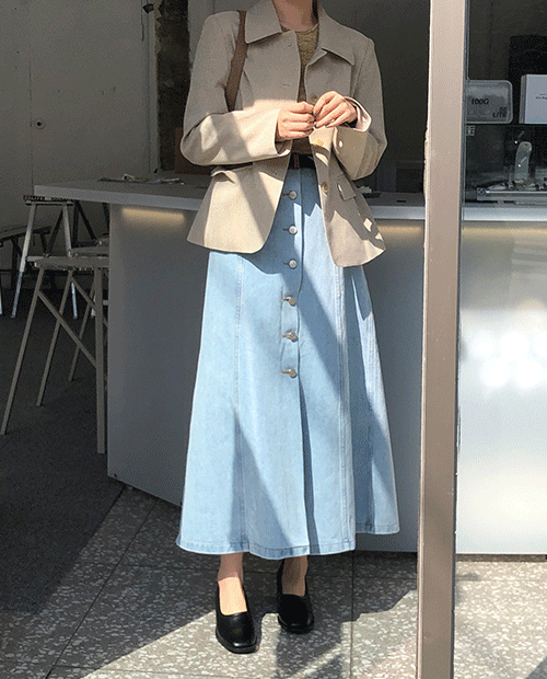 sora button denim skirt : light blue