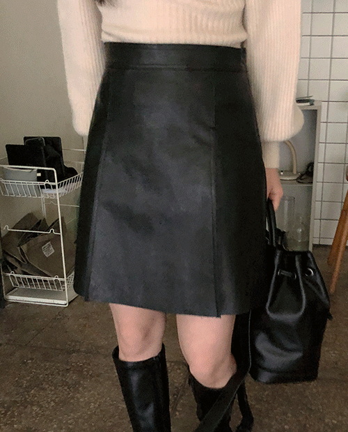 part leather skirt / 2color