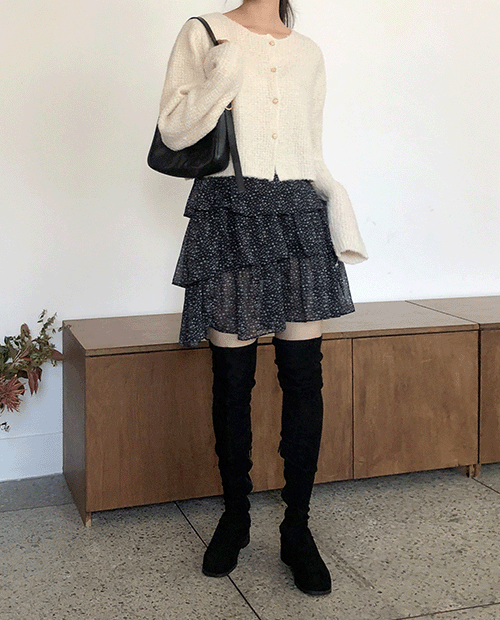 dry flower frill skirt : black